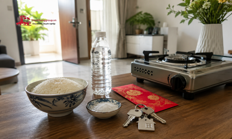 Gạo, muối, nước, bếp và chìa khóa là những vật phẩm thường được mang vào nhà mới trước tiên