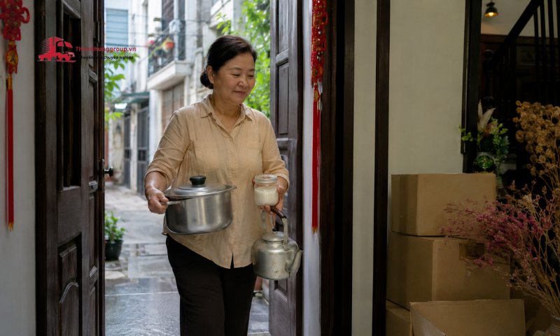 Mang nồi cơm, nước và muối vào nhà mới thể hiện mong muốn cuộc sống đủ đầy, bình an